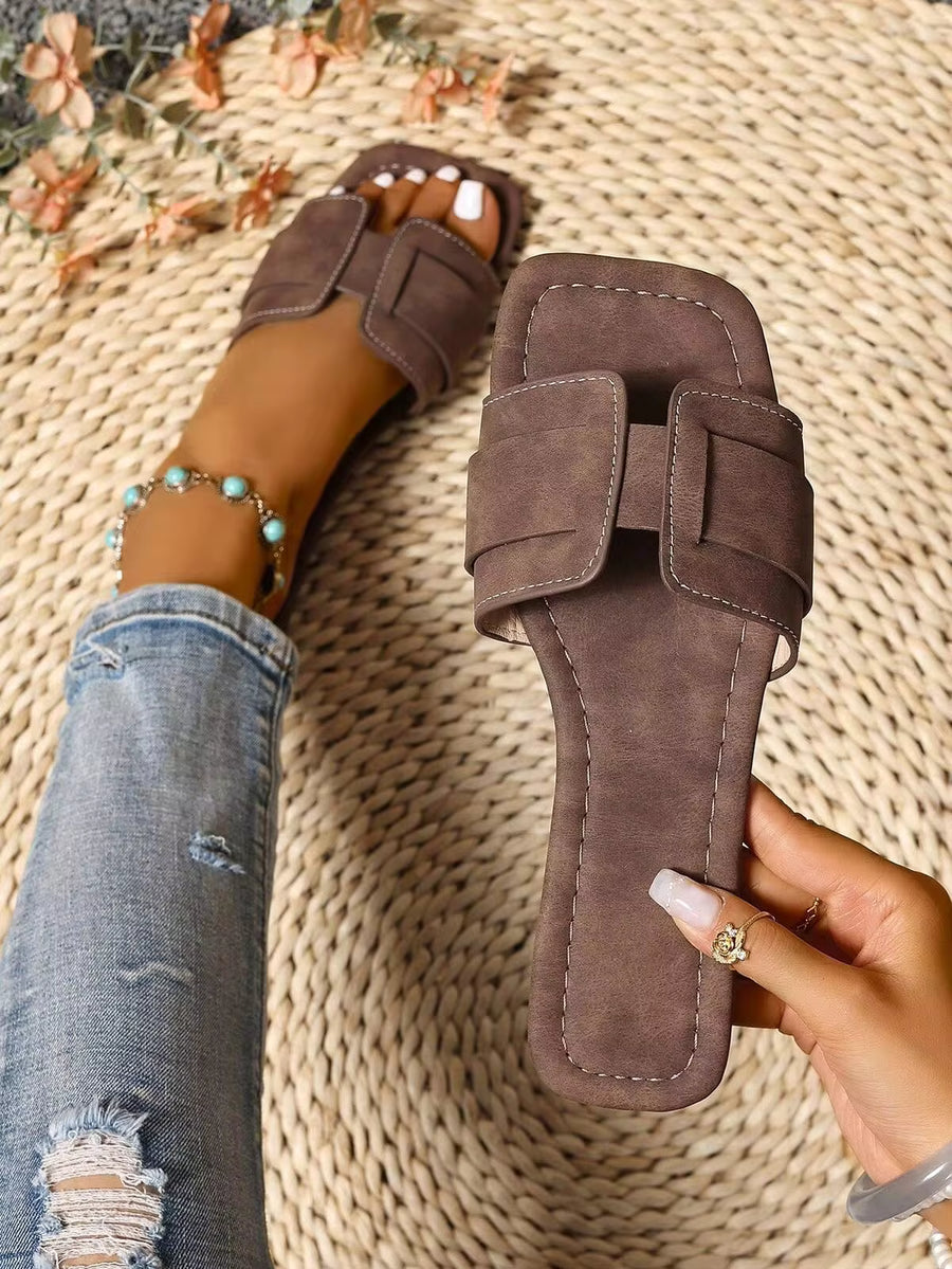 Ximi Ruo Korean Style Casual Flat Slides For Women, Slip-On Slippers, Open Toe Summer Roman Braided Sandals